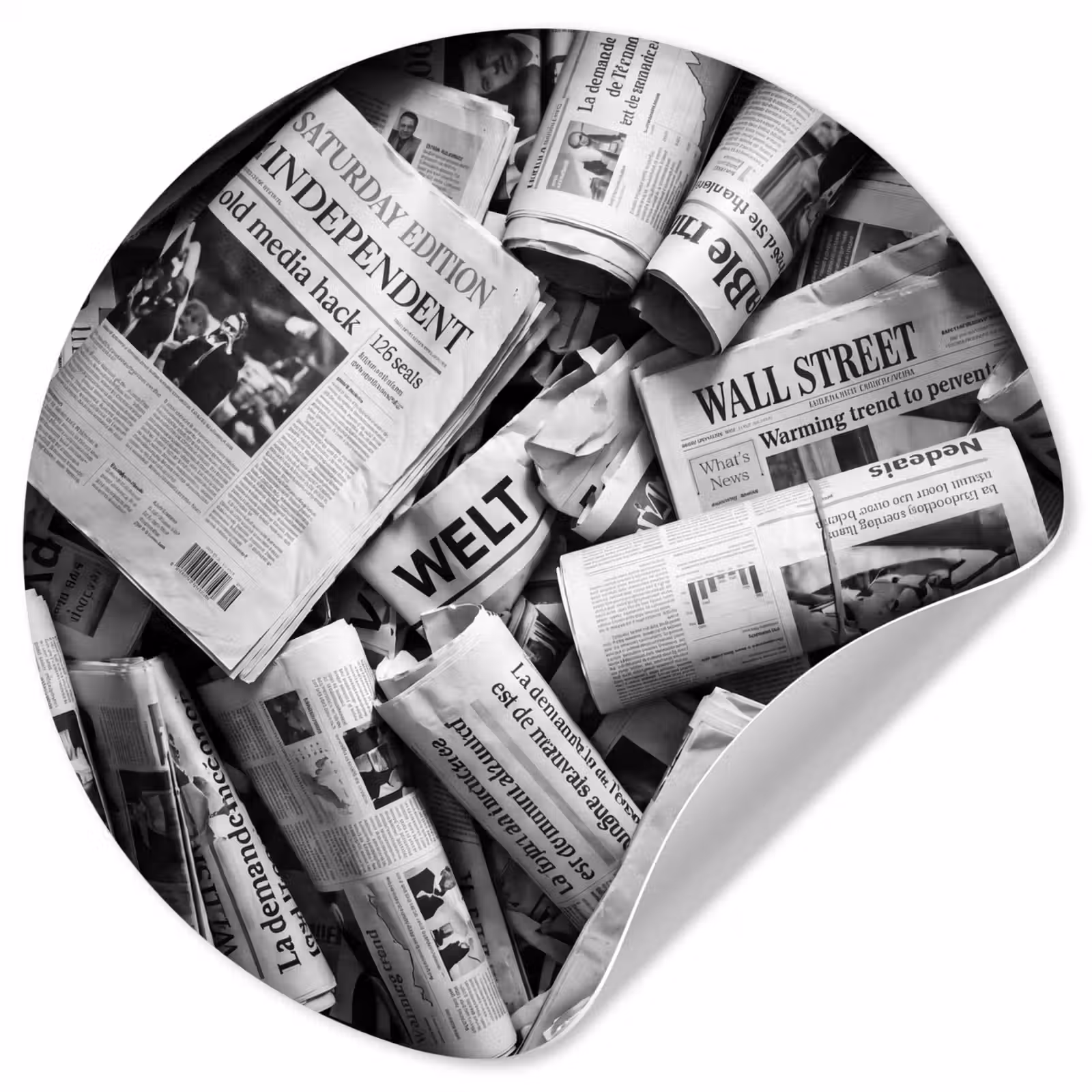 Behangcirkel - Krant - Stapel - Nieuws - Zwart-wit — 1