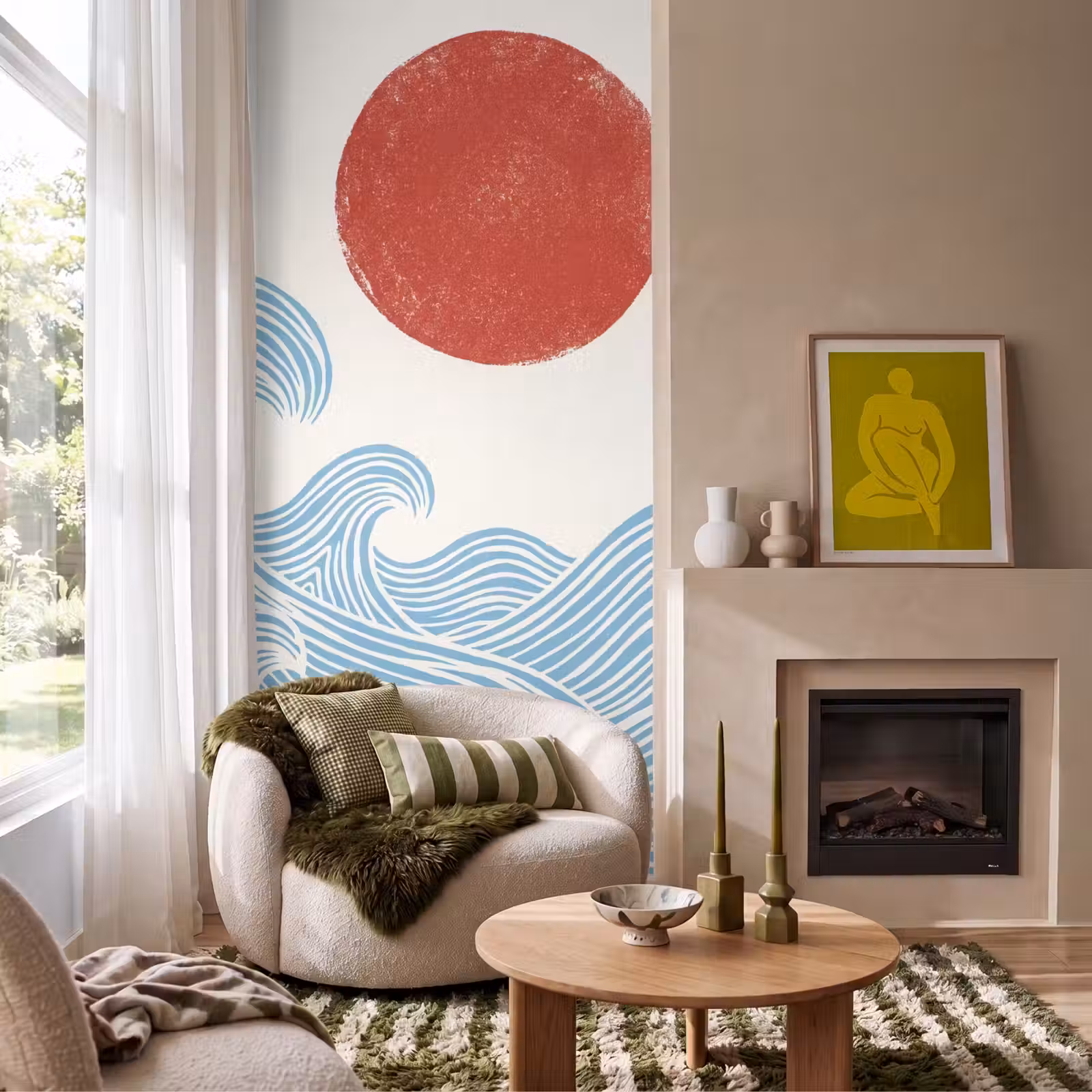 Behang - Zon - Golven - Oceaan - Abstract - Rood — 1