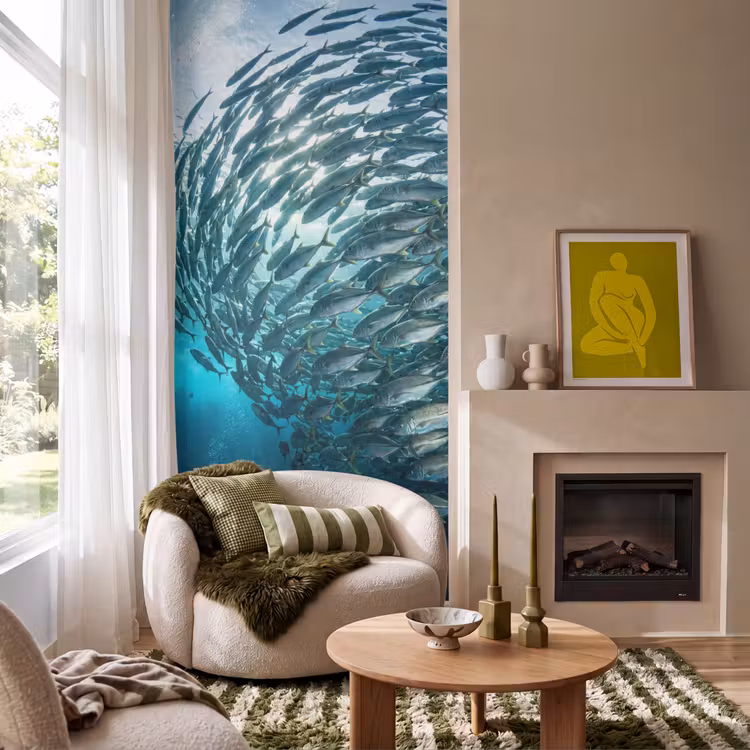 Behang - Vis - School - Oceaan - Natuur - Blauw — 1