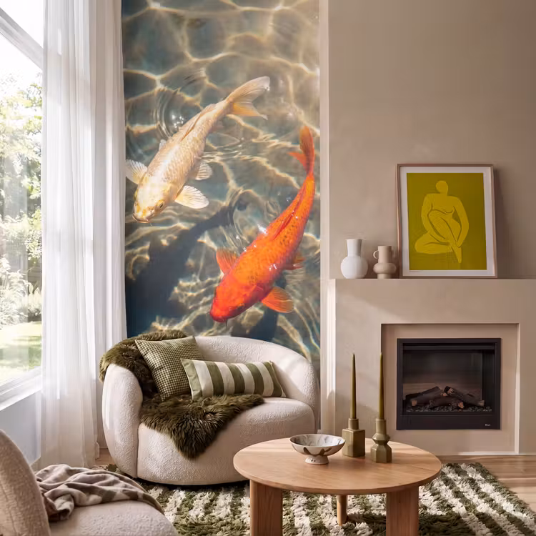 Behang - Vis - Water - Dieren - Oranje - Goud — 1
