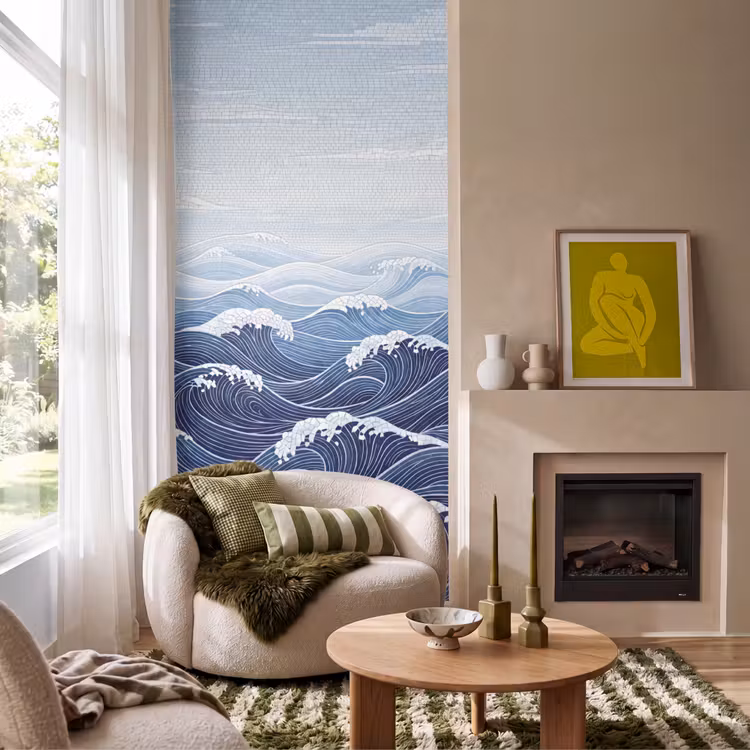 Behang - Water - Mozaïek - Landschap - Modern - Blauw — 1