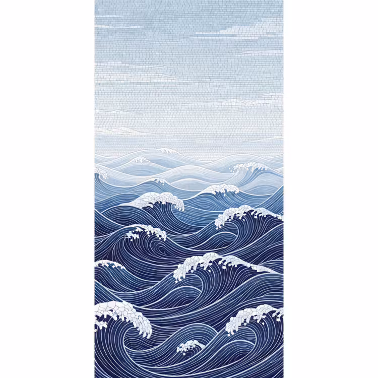 Behang - Water - Mozaïek - Landschap - Modern - Blauw — 2