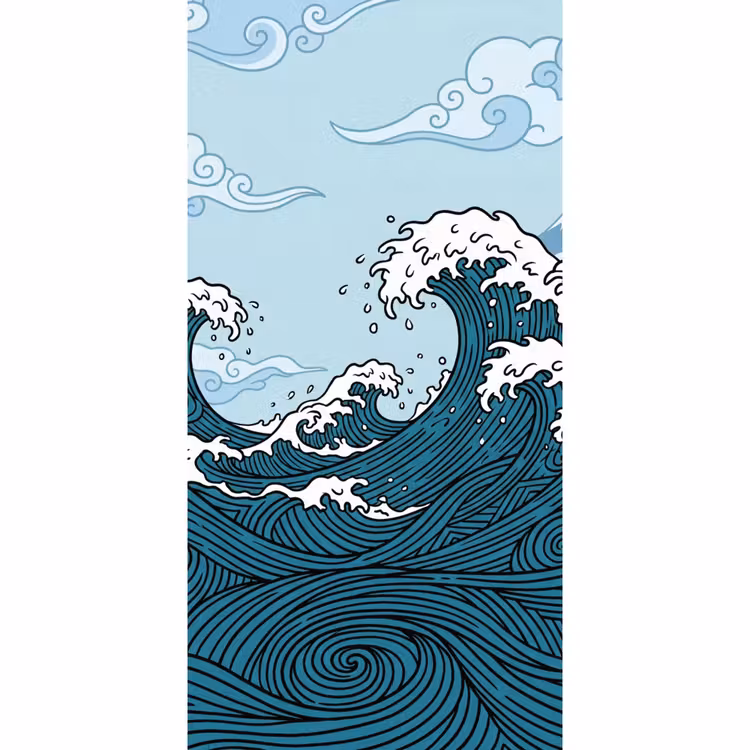 Behang - Zee - Golven - Japans - Natuur - Blauw — 2