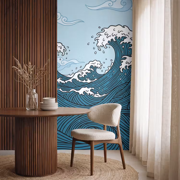 Behang - Zee - Golven - Japans - Natuur - Blauw — 4