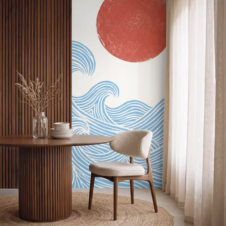 Behang - Zon - Golven - Oceaan - Abstract - Rood — 4