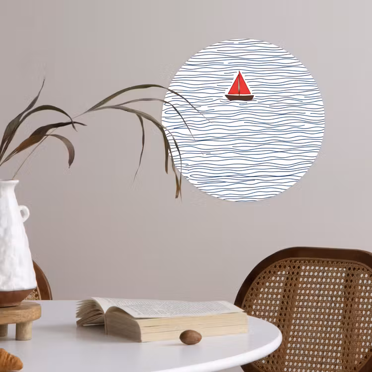 Behangcirkel - Boot - Water - Rood - Illustratie - Minimalistisch — 4
