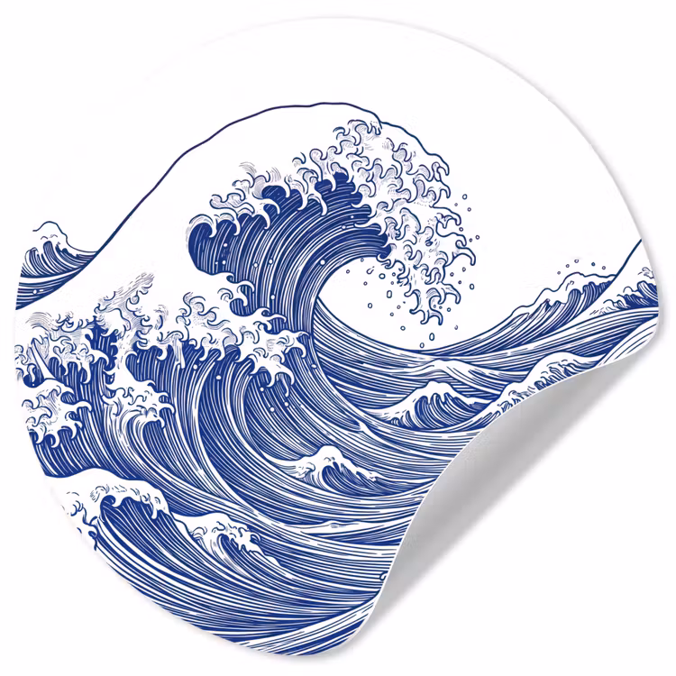 Behangcirkel - Golf - Japans - Zee - Illustratie - Blauw — 1