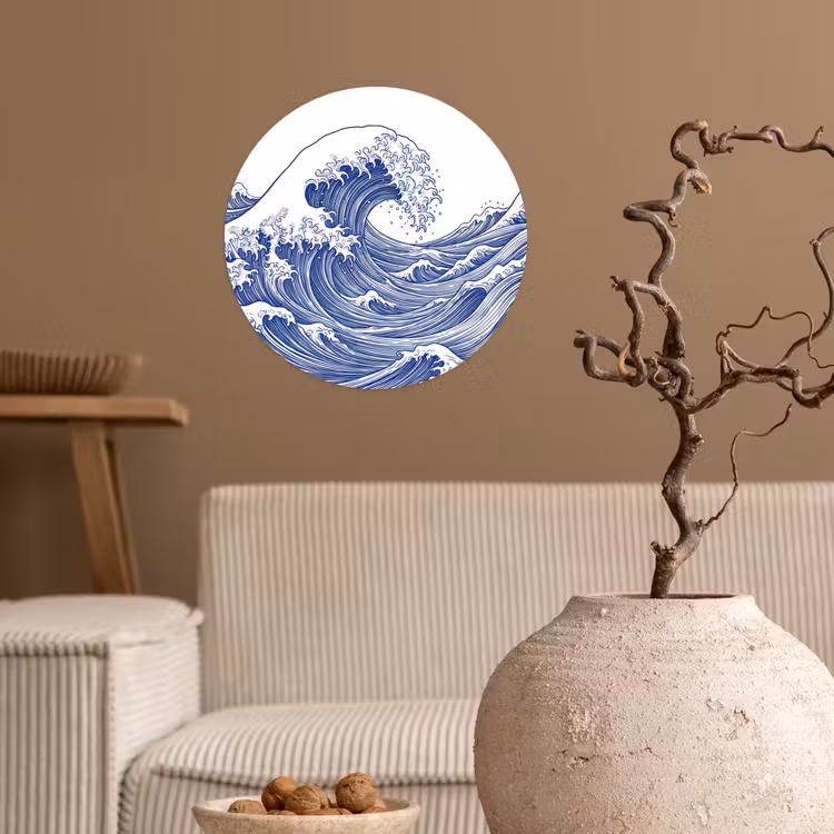 Behangcirkel - Golf - Japans - Zee - Illustratie - Blauw — 2