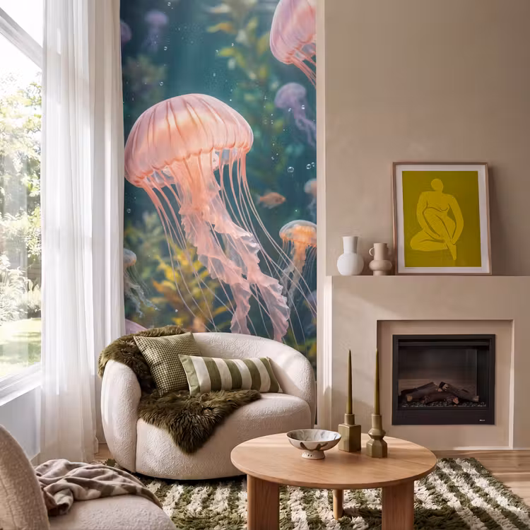 Behang - Kwal - Roze - Onderwater - Zeeleven - Dieren — 1