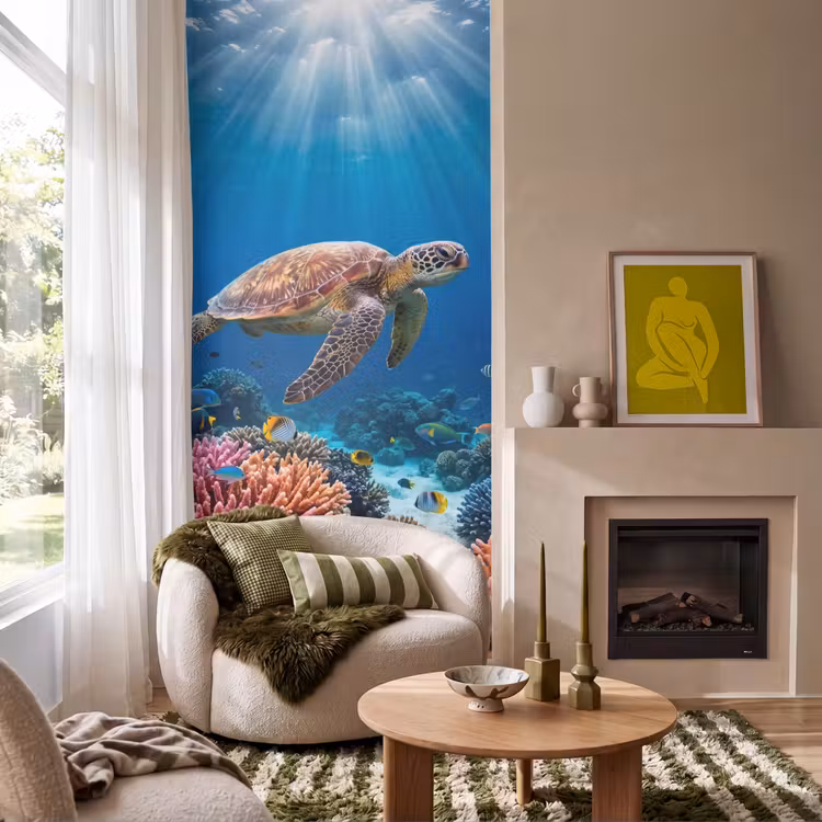 Behang - Schildpad - Koraalrif - Oceaan - Dieren - Blauw — 1