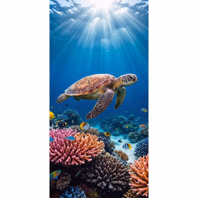 Behang - Schildpad - Koraalrif - Oceaan - Dieren - Blauw — 2
