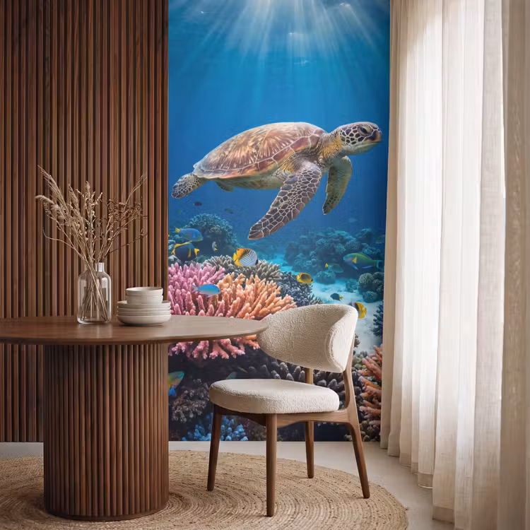 Behang - Schildpad - Koraalrif - Oceaan - Dieren - Blauw — 4