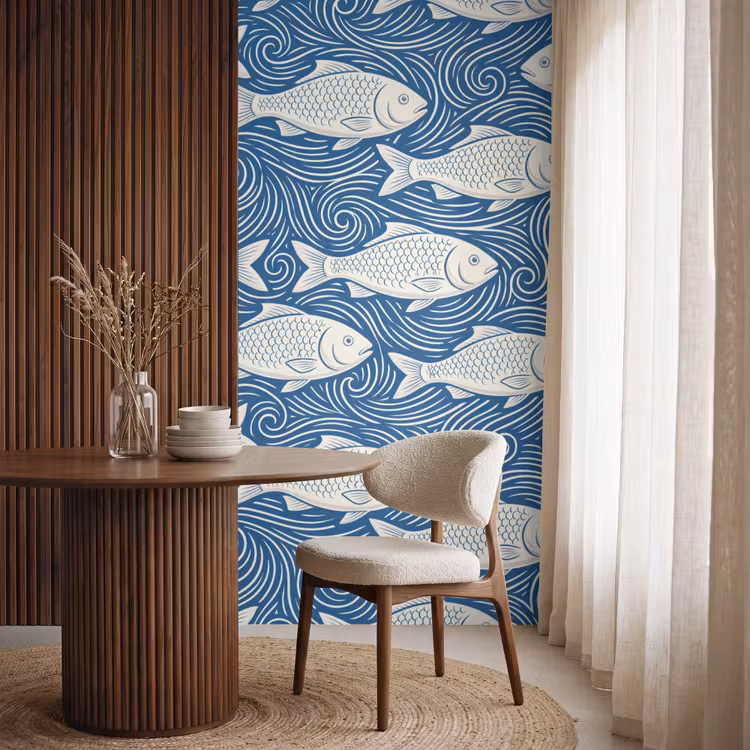 Behang - Vis - Water - Patroon - Grafisch - Blauw — 4