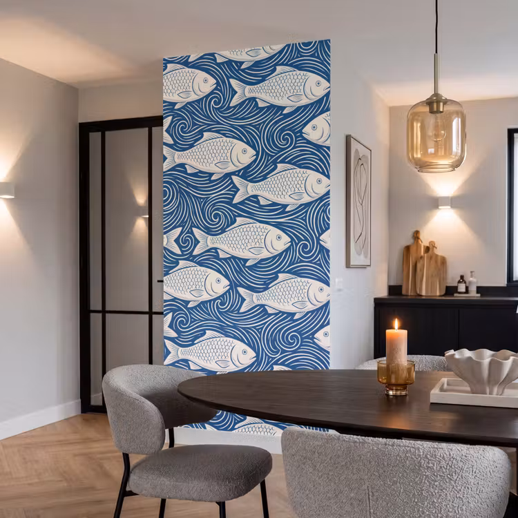 Behang - Vis - Water - Patroon - Grafisch - Blauw — 5
