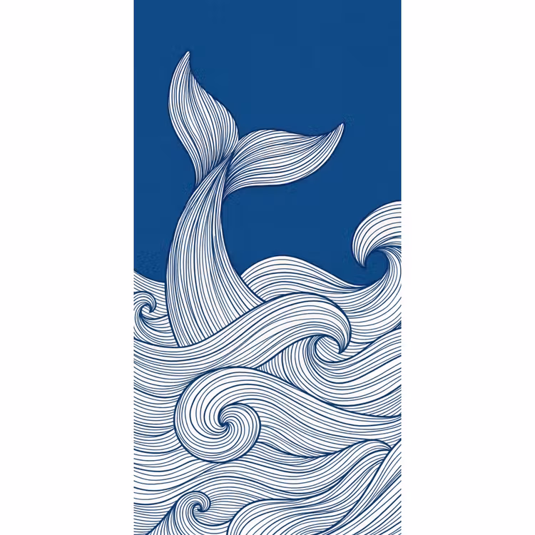 Behang - Walvis - Staart - Golven - Lijntekening - Blauw — 2