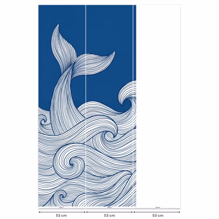 Behang - Walvis - Staart - Golven - Lijntekening - Blauw — 6