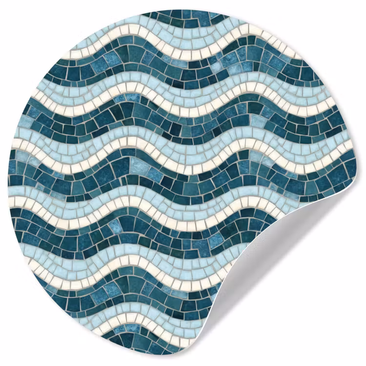 Behangcirkel - Blauw - Wit - Mozaïek - Golvend — 1