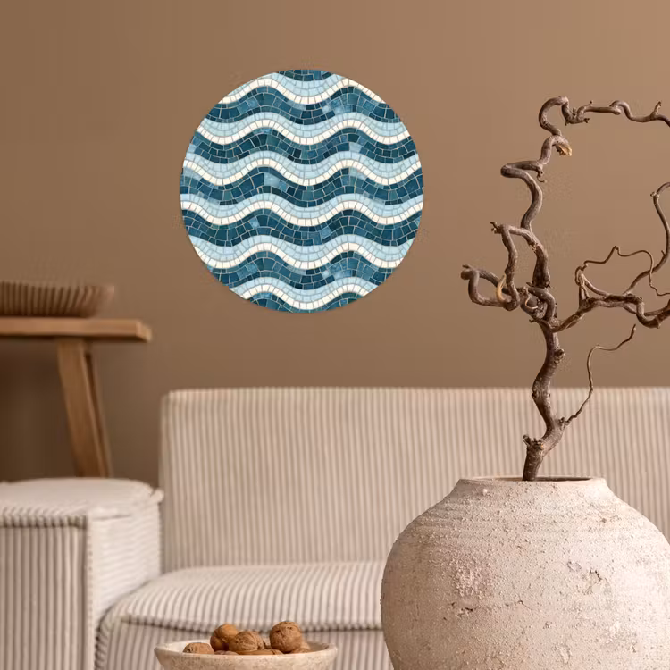 Behangcirkel - Blauw - Wit - Mozaïek - Golvend — 2