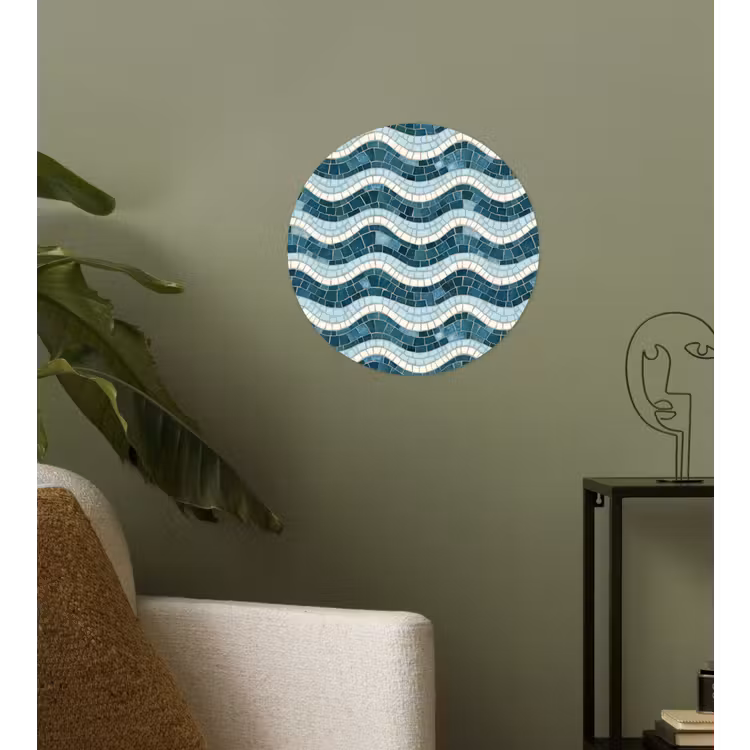 Behangcirkel - Blauw - Wit - Mozaïek - Golvend — 3