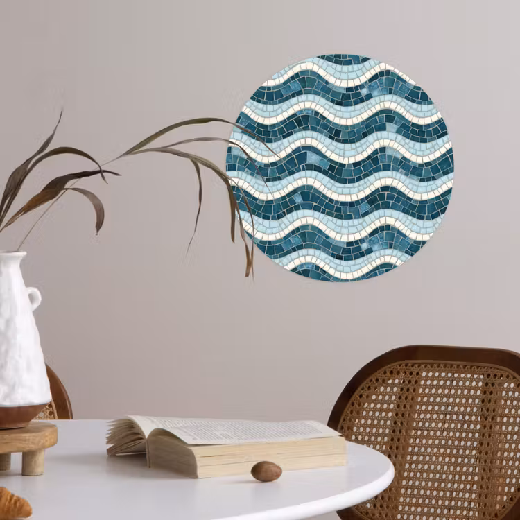 Behangcirkel - Blauw - Wit - Mozaïek - Golvend — 4