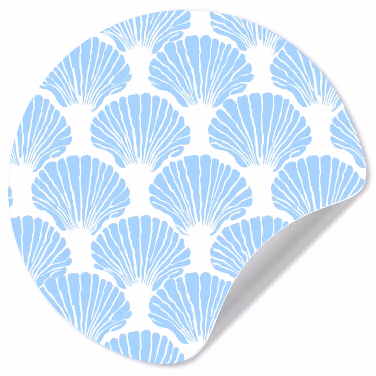 Behangcirkel - Blauw - Wit - Schelpen - Grafisch - Structuur — 1