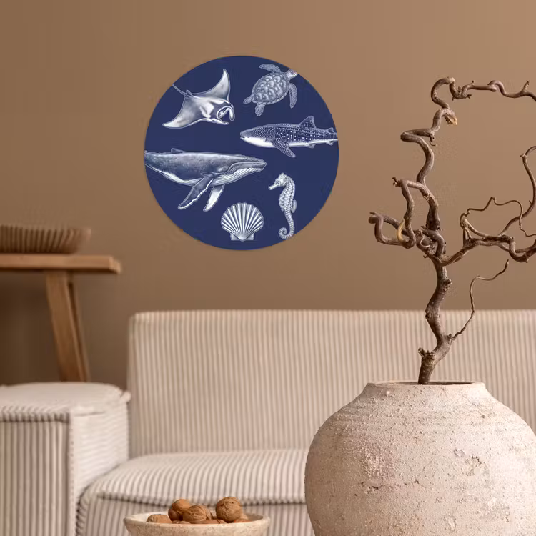 Behangcirkel - Dieren - Zeeleven - Oceaan - Graveren - Blauw — 2