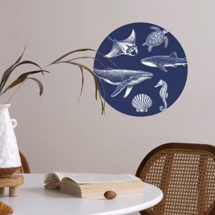 Behangcirkel - Dieren - Zeeleven - Oceaan - Graveren - Blauw — 4