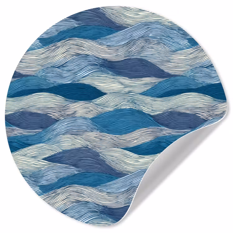Behangcirkel - Getekend - Blauw - Wit - Golvend - Streepjes — 1