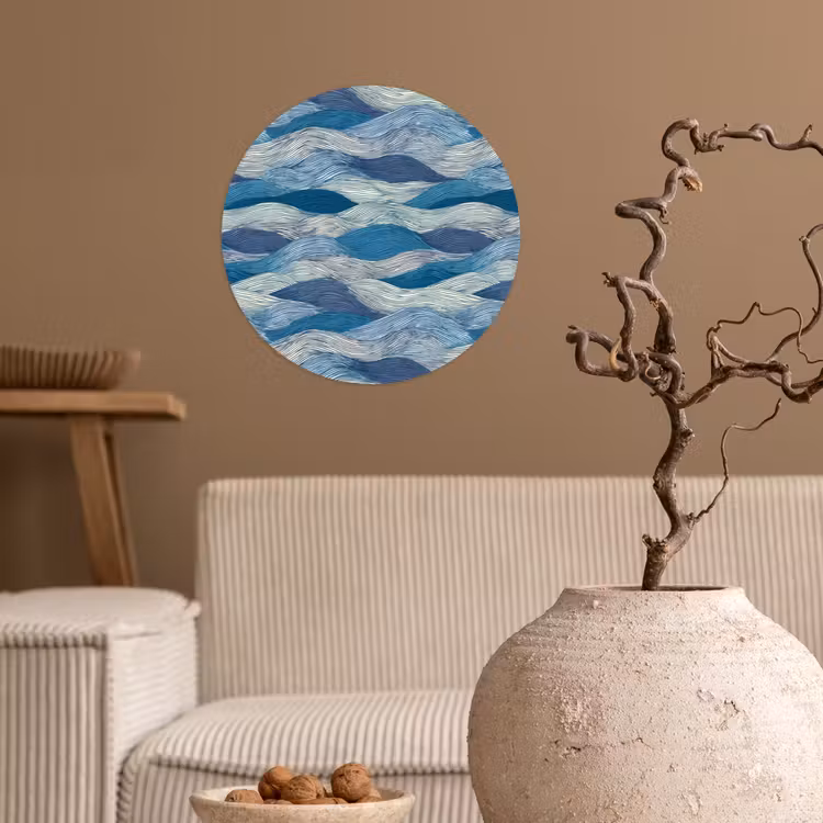 Behangcirkel - Getekend - Blauw - Wit - Golvend - Streepjes — 2
