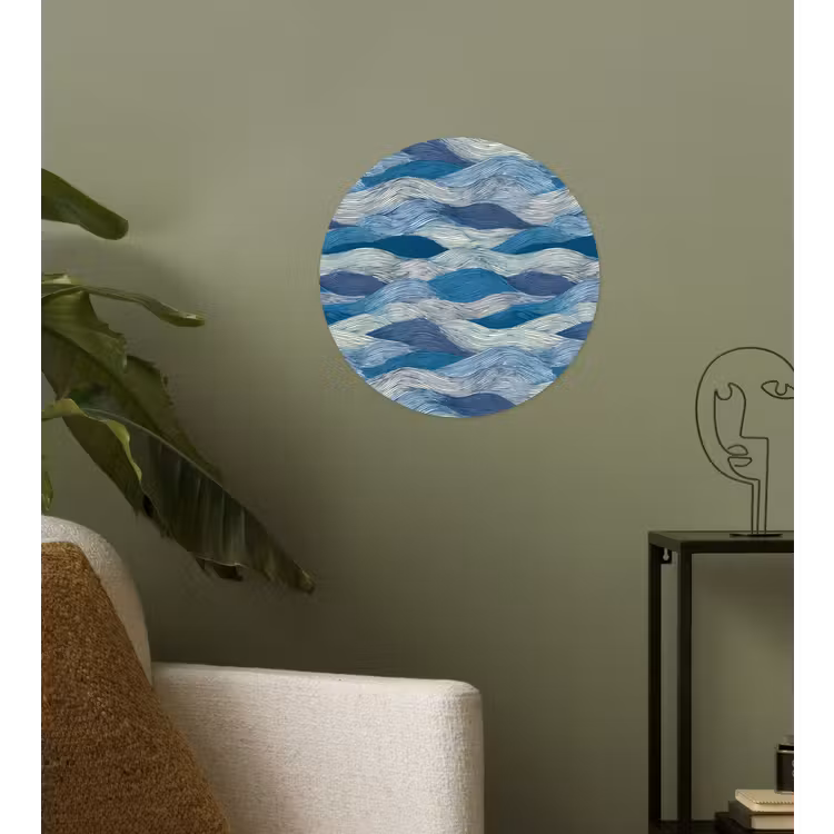 Behangcirkel - Getekend - Blauw - Wit - Golvend - Streepjes — 3