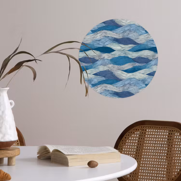 Behangcirkel - Getekend - Blauw - Wit - Golvend - Streepjes — 4