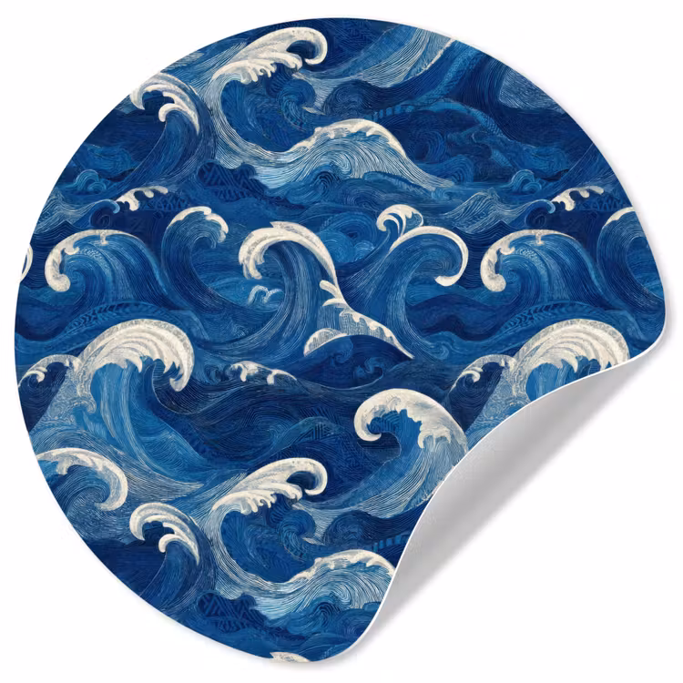 Behangcirkel - Japans - Oceaan - Golven - Blauw — 1