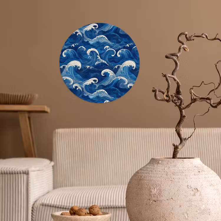 Behangcirkel - Japans - Oceaan - Golven - Blauw — 2