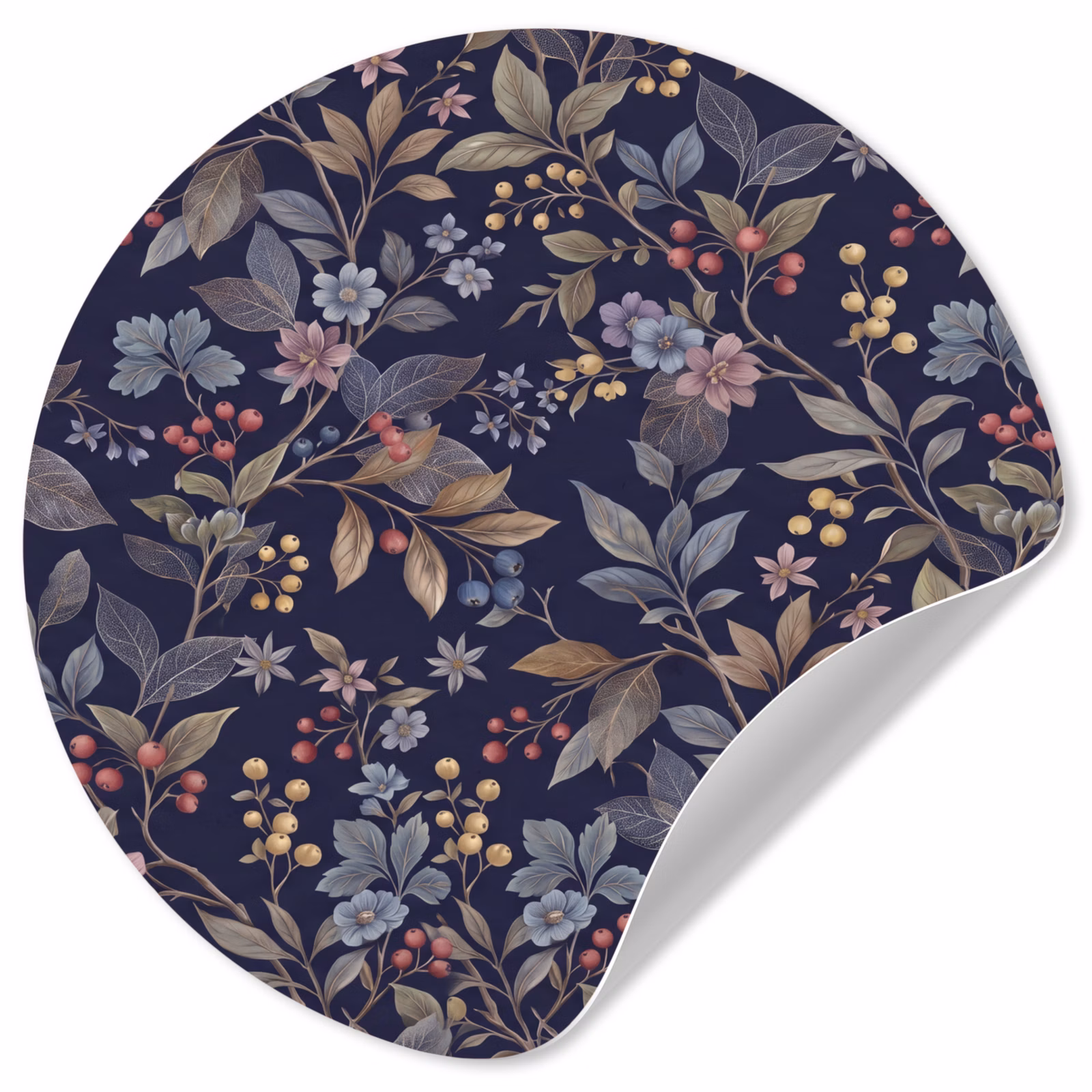 Behangcirkel - Bloemen - Bladeren - Patroon - Botanisch - Donkerblauw — 1