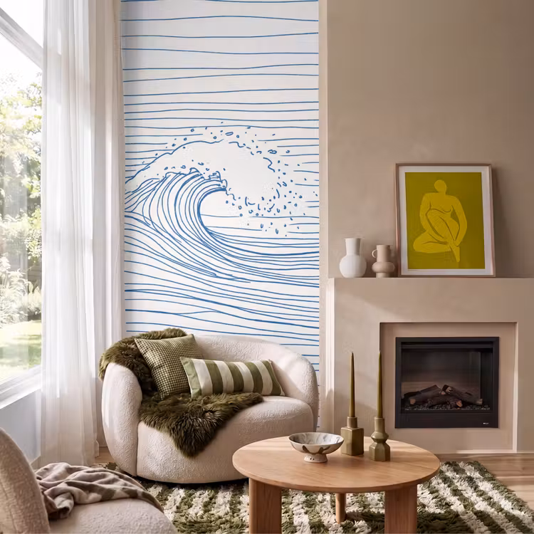 Behang - Golf - Brekende - Natuur - Minimalistisch - Blauw — 1