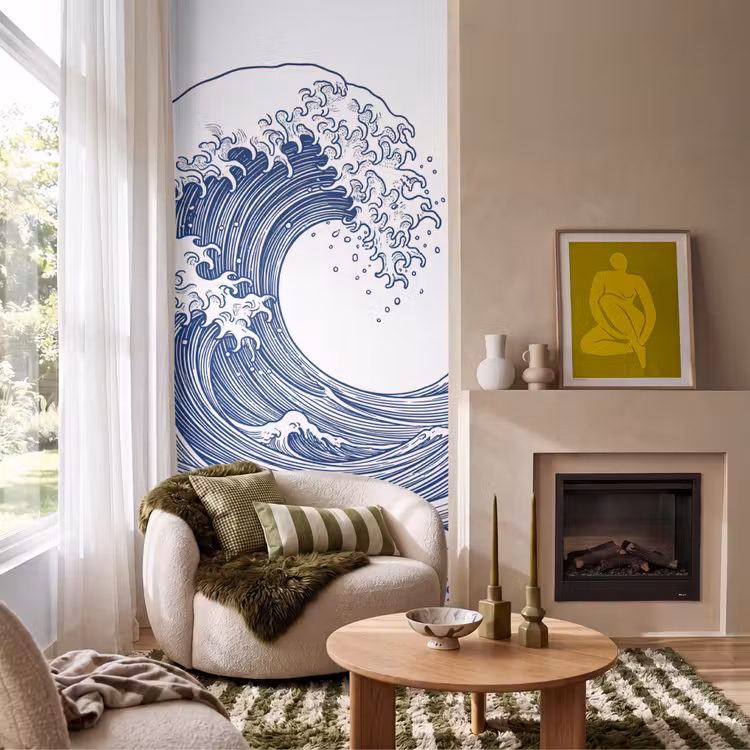 Behang - Golf - Japans - Zee - Illustratie - Blauw — 1