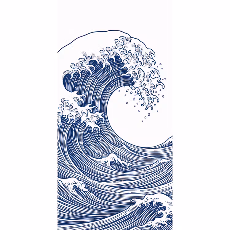 Behang - Golf - Japans - Zee - Illustratie - Blauw — 2