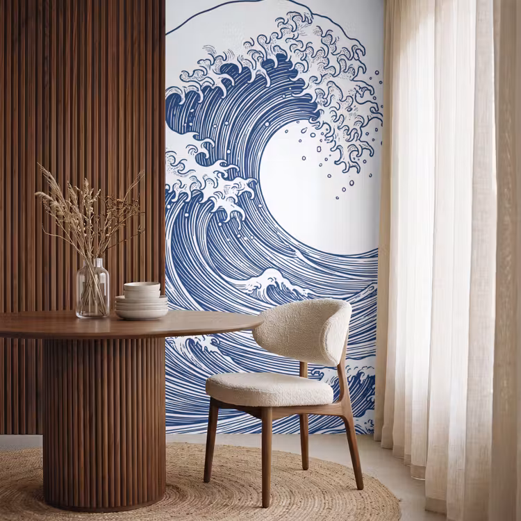 Behang - Golf - Japans - Zee - Illustratie - Blauw — 4