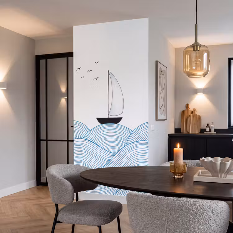 Behang - Zeilboot - Golven - Zee - Illustratie - Blauw — 5