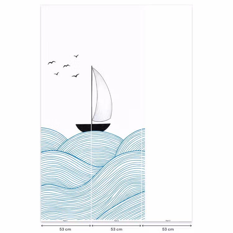Behang - Zeilboot - Golven - Zee - Illustratie - Blauw — 6