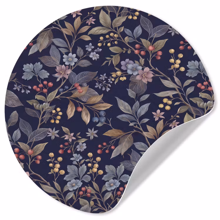 Behangcirkel - Bloemen - Bladeren - Patroon - Botanisch - Donkerblauw — 1