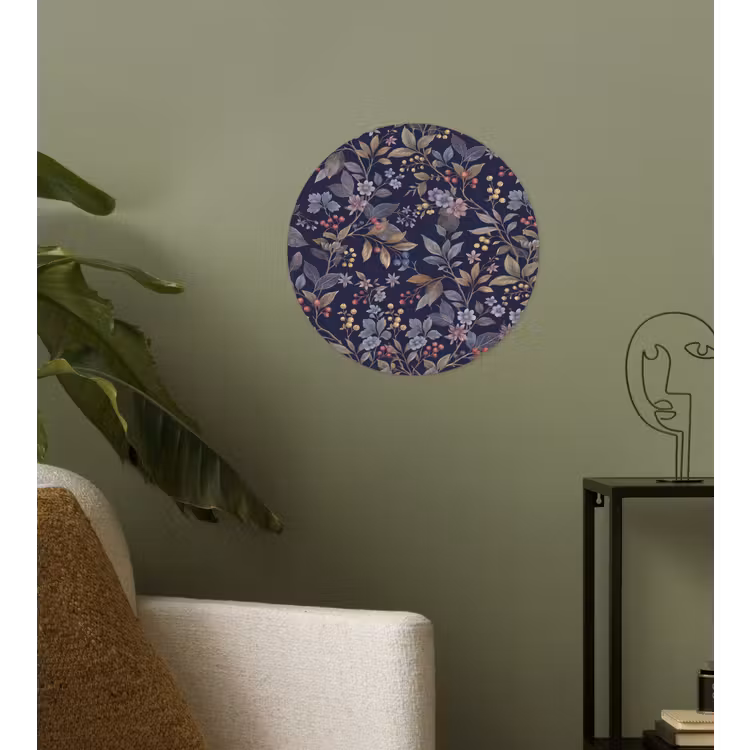 Behangcirkel - Bloemen - Bladeren - Patroon - Botanisch - Donkerblauw — 3