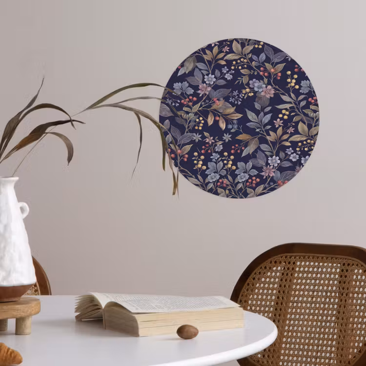 Behangcirkel - Bloemen - Bladeren - Patroon - Botanisch - Donkerblauw — 4