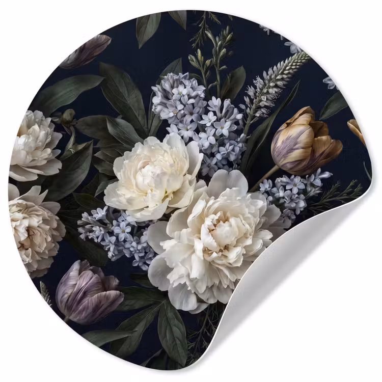 Behangcirkel - Bloemen - Donker - Elegant - Natuur - Wit — 1