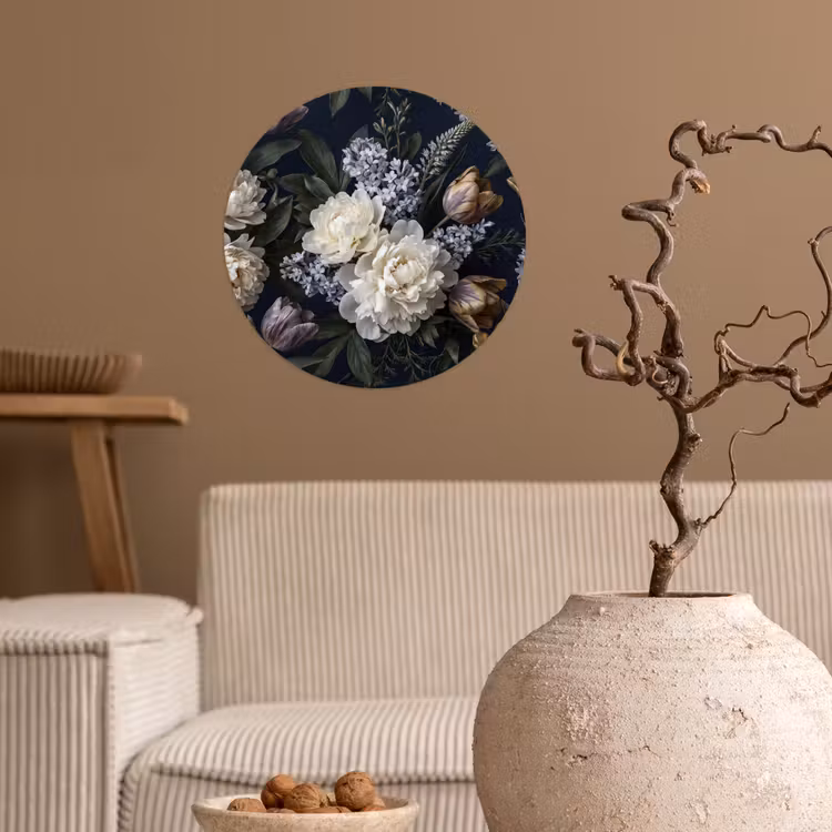 Behangcirkel - Bloemen - Donker - Elegant - Natuur - Wit — 2