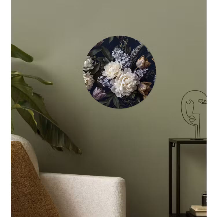 Behangcirkel - Bloemen - Donker - Elegant - Natuur - Wit — 3