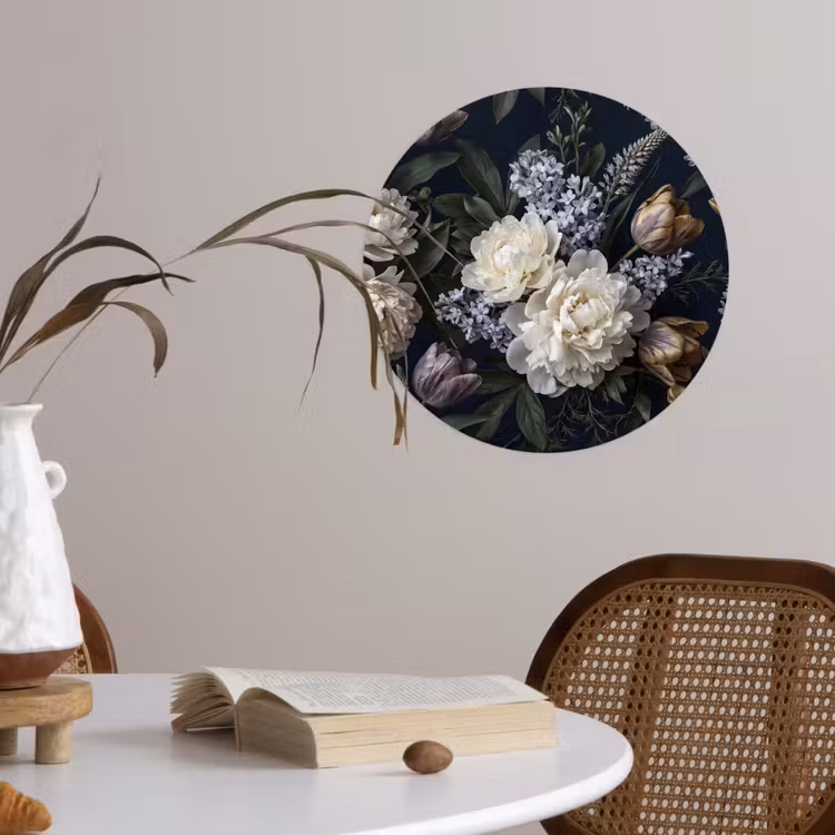 Behangcirkel - Bloemen - Donker - Elegant - Natuur - Wit — 4