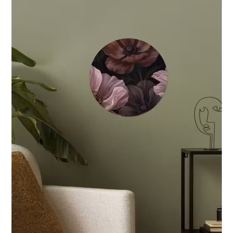 Behangcirkel - Bloemen - Natuur - Roze - Donker - Modern — 3