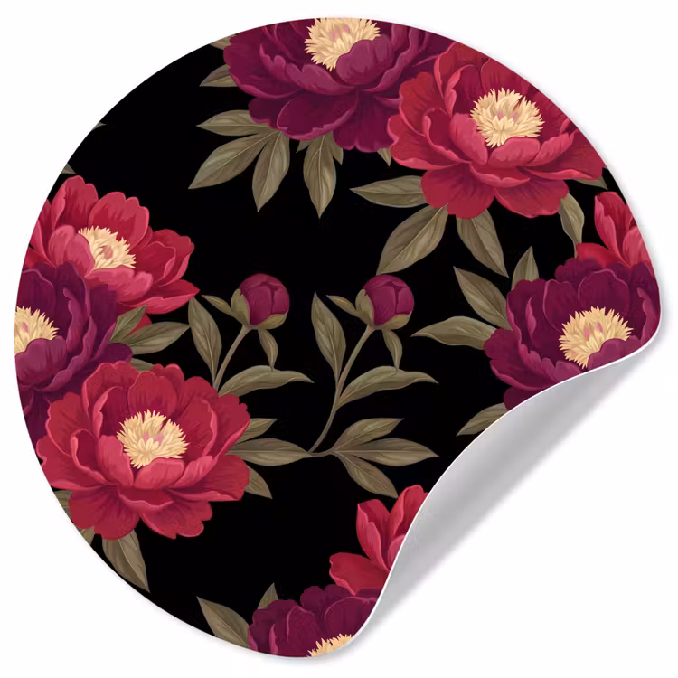 Behangcirkel - Bloemen - Patroon - Botanisch - Rood - Zwart — 1