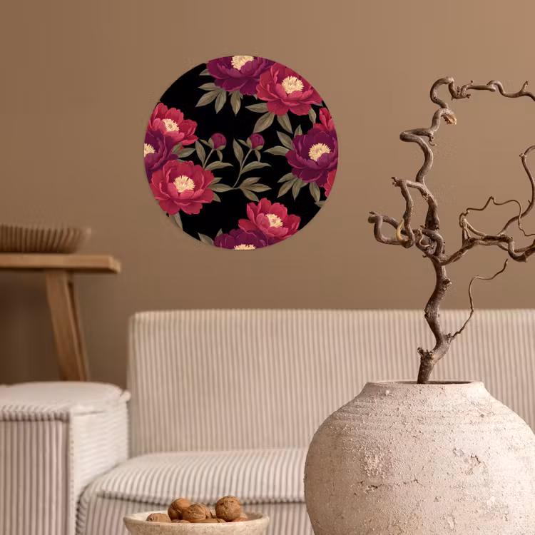 Behangcirkel - Bloemen - Patroon - Botanisch - Rood - Zwart — 2